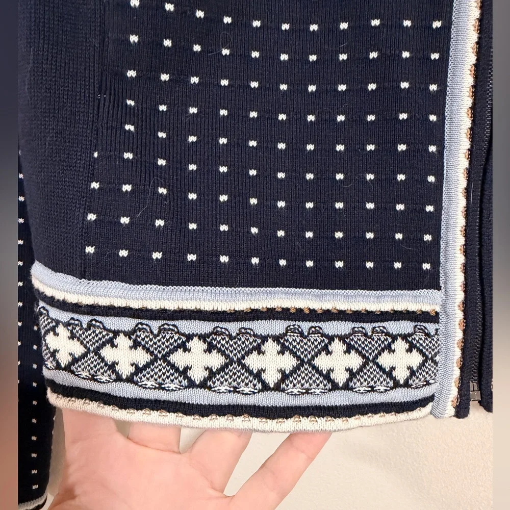 Tory Burch Navy Cardigan Sweater Long Sleeve Zipper Sweater Cotton &Nylon Blend